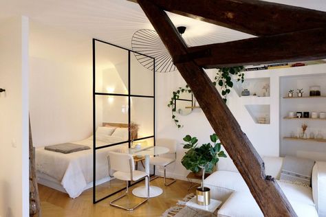 Tiny Studio Apartments, Studio Apartment Living, Deco Studio, Small Studio Apartment, Tiny Apartments, Tiny Studio, Studio Flat, Small Studio Apartments, Apartment In Paris