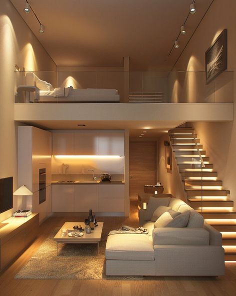 Korean Loft Apartment, Modern Korean House, Mini Loft Apartment, Korean Modern House, Japan House Interior, Cozy Loft Apartment, Korean House Interior, Korean House Design, Condo Room