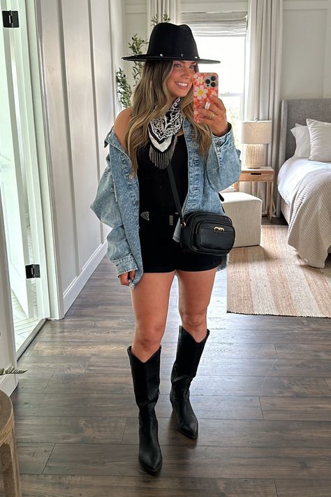 Celebrity Pink Juniors Shacket curated on LTK Sparkle Cowboy Boots Outfit, Black Cowboy Boots Outfit Concert, Black Cowboy Boots Outfit Winter, How To Style Cowgirl Boots, Black Cowgirl Boots Outfit, Laney Wilson, Cowboy Boots Outfit Winter, Black Bodysuit Outfit, Black Cowboy Boots Outfit