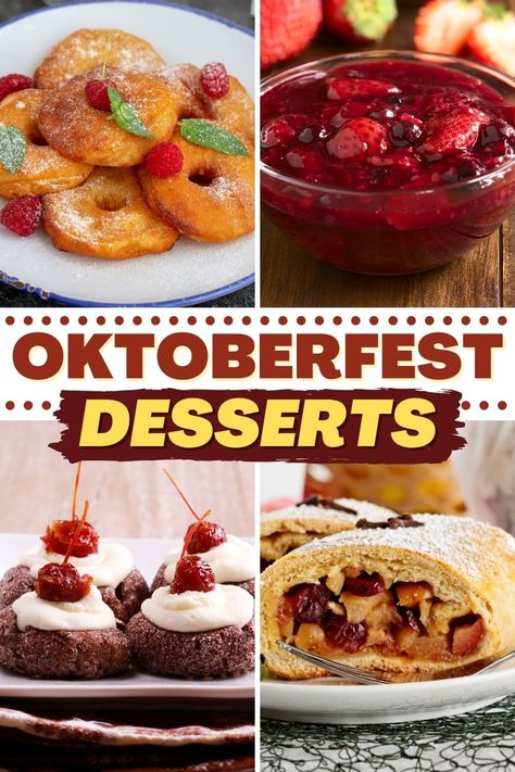 Complete your German feast with these Oktoberfest desserts! From cookies to Bavarian cream to black forest cake, you won't be able to resist these traditional treats. Oktoberfest Dessert Recipes, Desserts For Octoberfest, Oktoberfest Food Desserts, Oktoberfest Party Food Dessert, Oktoberfest Dessert Ideas, Octoberfest Food Desserts, Vegan Oktoberfest Food, Octoberfest Food Appetizers, German Side Dishes Oktoberfest