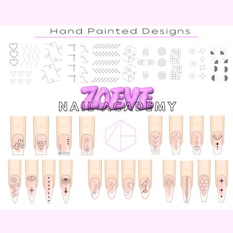 Shipped to you & ready to use. BUNDLE (Acrylic + Hand painting) – zoeve nail art Printable Nail Art Practice Sheet, Acrylic Hand Painting, Printable Nail Art, Nail Training, Acrylic Application, Image Nails, Polish Poster, Nail Art Techniques, Beauty Nails Design