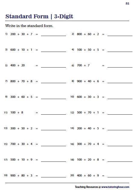 Writing 3-Digit Numbers in the Standard Form Standard Form Worksheets, Standard Form Math, Numbers In Expanded Form, Expanded Form Worksheets, Expanded Notation, Remedial Reading, Three Digit Numbers, School Material, Expanded Form