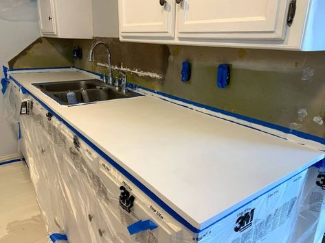 How to Apply Stone Coat Epoxy Countertops: Step-by-Step Instructions • Mama and More Stone Coat Epoxy Countertop, Appliance Epoxy On Countertops, How To Epoxy Countertops, White Epoxy Countertop, Stone Coat Epoxy, Epoxy Resin Countertop, Stone Coat Countertop, Problems In Life, Countertop Kit