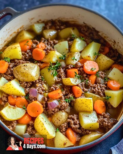 Stovetop Hamburger Potato Carrot Casserole Hamburger Carrots Potatoes Casserole, Potato Carrot Casserole, Carrot Potato Soup, New Family Traditions, Carrot Casserole, Hamburger Potato Casserole, Hamburger And Potatoes, Hamburger Stew, Leftover Potatoes