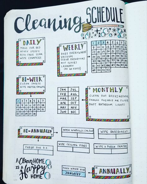 748 Likes, 41 Comments - Micah (@my_blue_sky_design) on Instagram: “Cleaning Schedule Spread - 2017 I've been wanting to make a #cleaning schedule for weeks! I'm so…” Bullet Journal Cleaning Schedule, Bullet Journal Page, Bullet Journal Planner, Bullet Journal Layout, Bullet Journal Inspo, Journal Layout, Cleaning Schedule, House Cleaning Tips, Planner Bullet Journal