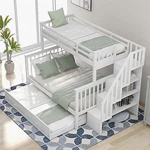 Stairway Bunk Beds, Reka Bentuk Bilik Tidur, Closet Organisation, Beds For Small Rooms, Solid Wood Bunk Beds, Twin Over Full Bunk Bed, Full Bunk Bed, Wooden Bunk Beds, Guard Rail