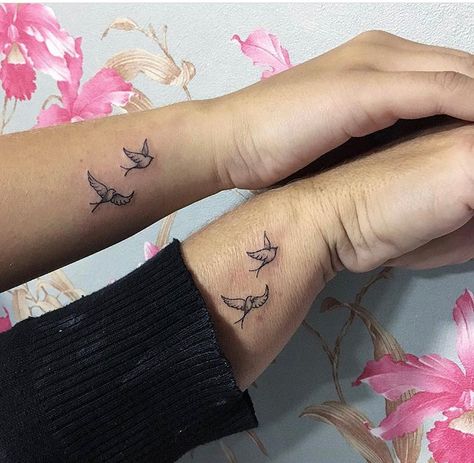 Bird Pair Tattoo, Sparrow Wrist Tattoo, Matching Swallow Tattoos, Mother Daughter Tattoos Birds, Matching Dove Tattoos, 2 Cardinals Tattoo, 2 Bird Tattoo, Two Cardinals Tattoo, 2 Doves Tattoo