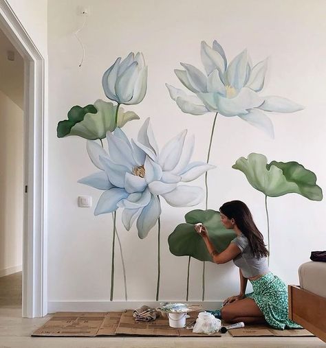 Paint Flowers On Canvas, Art Easy Painting, Wallpaper Decor Ideas, Painting Ideas On Canvas Flowers, Wallpaper Design Ideas, Flowers On Canvas, How To Paint Flowers, Painting On Canvas For Beginners, Wall Murals Diy