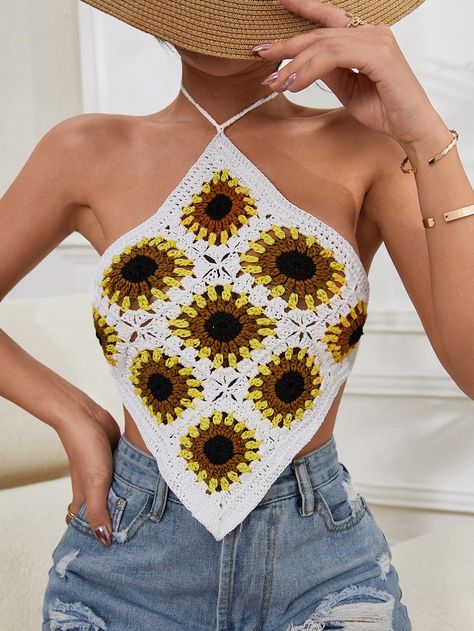 Crochet Tops Pattern, Tops Pattern, Crochet Summer Tops, Crochet Summer, Sunflower Pattern, Crochet Top Pattern, Crochet Tops, Top Cropped, Free Crochet Patterns