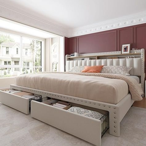 EnHomee King Size Bed Frame with Storage and Headboard, Upholstered King Bed Frame with Storage, King Bed Frame with 2 Drawers, King Size Bed Frame with Storage, NO Noise,No Box Spring Needed  #homedesign #homedecor #housedesign #housedecor #room #roomdecor #roomdesign #interior #design #home #house #furniture #decor #bedroom #kitchen #livingroom King Bed Frame With Storage, Upholstered King Bed Frame, Upholstered Queen Bed Frame, Upholstered King Bed, Letto King Size, Velvet Bed Frame, Bed Frame With Drawers, Headboard Upholstered, Cama King Size