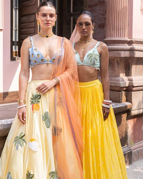 Yellow Daisy Lehenga Set | The Little Black Bow – KYNAH Haldi Ceremony Outfit Indowestern, Marriage Outfit, Coconut Island, Embroidery Things, Dori Work, Silk Bralette, Haldi Outfits, Indian Theme, Navratri Dress