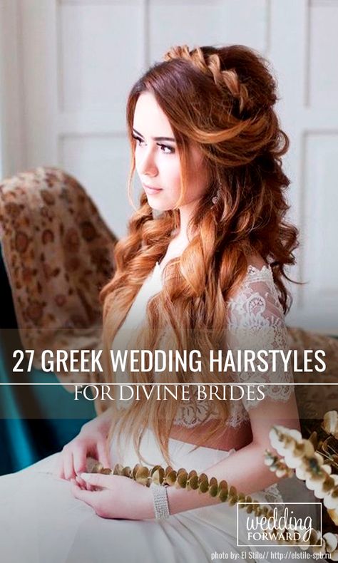 27 Greek Wedding Hairstyles For The Divine Brides  ❤ Greek wedding hairstyles are ideal for warm-weather nuptials. See more: http://www.weddingforward.com/greek-wedding-hairstyles/ #weddings #hairstyles Greek Style Hair Wedding, Grecian Hairstyles Goddesses, Roman Style Hairstyles, Greek Princess Hairstyles, Goddess Inspired Hairstyles, Grecian Style Hair, Wedding Hairstyles Greek Goddesses, Wedding Hair Greek Goddess, Grecian Wedding Hairstyles