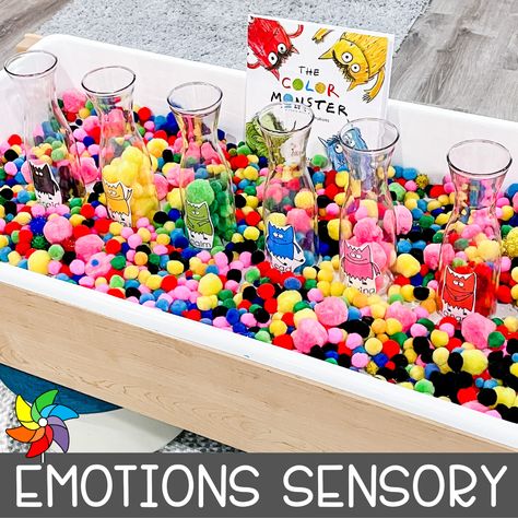 Huge List of Non-Food Sensory Bin Ideas for Preschoolers Color Tuff Tray, Colour Monster Tuff Tray, The Color Monster, Play To Learn Preschool, Color Monster, Jamie White, Toddler Sensory Bins, Prek Classroom, Playbased Learning