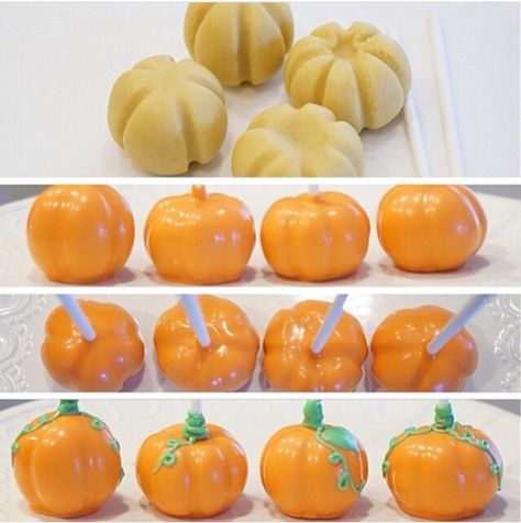 Pumpkin Cake Pops Diy Pumpkin Cake, Halloween Dessert Recipes Easy, Thanksgiving Cake Pops, Fall Cake Pops, Pumpkin Shaped Cake, Halloween Pumpkin Cake, Pumpkin Cake Pops, Pumpkin Tutorial, Cake Pop Designs