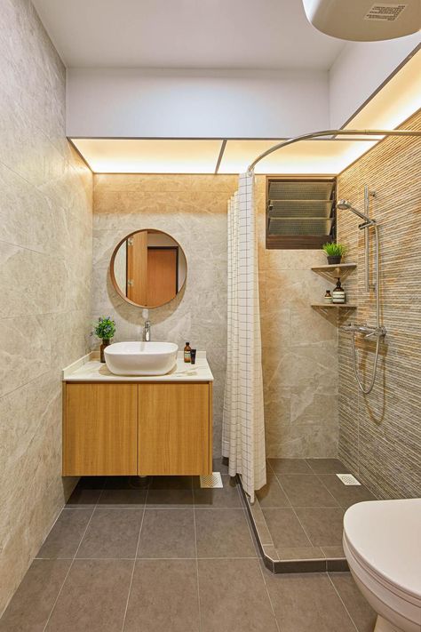 Check out this Contemporary-style HDB Bathroom and other similar styles on Qanvast. Small Room Bathroom Ideas, Bathroom And Washroom Ideas, Bathroom Interior Small Space, Two Room Bathroom, Muji Home Bathroom, Bathroom Small Space Ideas, Simple Bathroom Decor Ideas Small Spaces, Hdb Bathroom Ideas, Bathroom And Toilet Ideas