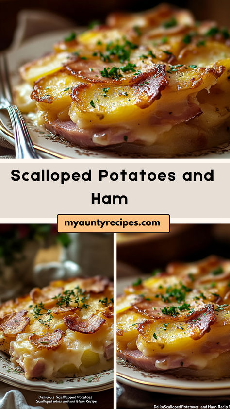 This Delicious Scalloped Potatoes and Ham recipe is the perfect side dish for holidays, family dinners, or any time you crave something comforting and hearty. Thinly sliced potatoes are layered with tender ham and a creamy cheese sauce, then baked until golden and bubbly. T What Goes With Scalloped Potatoes, Ham And Veggies, Scallop Potatoes And Ham Recipes, Ham And Cheese Scalloped Potatoes, Ham And Scalloped Potatoes Baked, Ham And Scalloped Potatoes Easy, Ham Cubes Recipes, Scalloped Potatoes And Ham Crock Pot, Ham And Scalloped Potatoes Crockpot