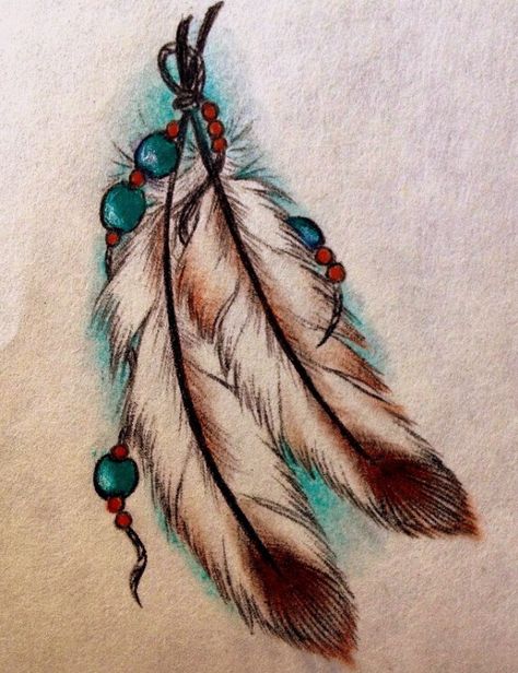 Love the beads and feathers! Tattoo Plume, Tattoo Feather, Indian Feather Tattoos, Native American Tattoos, Native Tattoos, Feather Tattoo Design, Indian Tattoo, American Tattoos, Arrow Tattoo