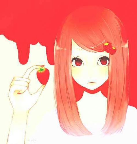 Strawberries! Image Chat, Cute Art Styles, Art Anime, Pics Art, Pretty Art, Cute Icons, Manga Art, Red Hair, A Girl