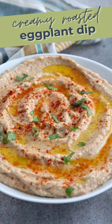 This flavorful roasted eggplant dip is an easy appetizer to whip up for any occasion. Grab some low carb crackers or cucumber slices and dig in! Baked Pita Bread, Middle Eastern Eggplant, Best Baba Ganoush Recipe, Greek Eggplant Dip, Eggplant Tahini, Baba Ganush, Baba Ganoush Recipe, Vegan Sauce Recipes, Babaganoush Recipe