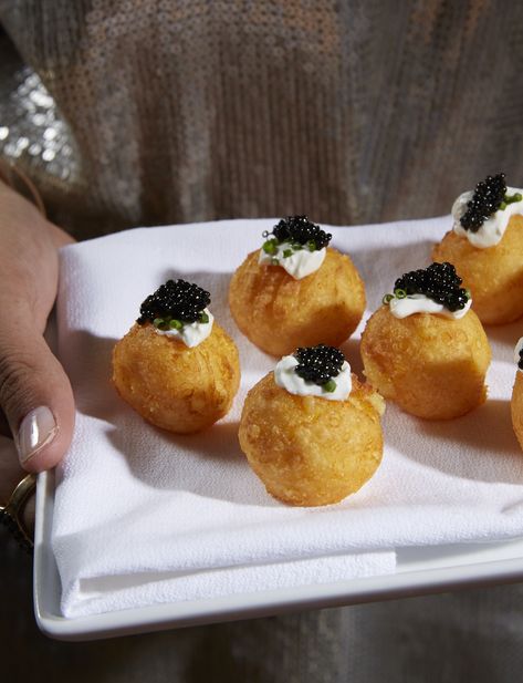 Caviar Appetizers, Different Cheeses, Potato Appetizers, Cheese Potato, Potato Puffs, Caviar Recipes, Short Paragraph, Fried Foods, Cheese Potatoes