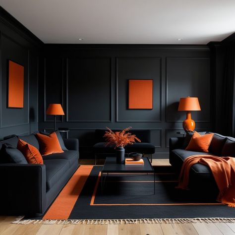 27 Stunning Burnt Orange Living Room Ideas for a Warm and Inviting Space - Style Zuri Orange Black Living Room, Black And Orange Living Room, Burnt Orange Living Room Ideas, Orange Accents Living Room, Wes Anderson Home, Orange Living Room Ideas, Orange Leather Sofas, Burnt Orange Living Room, Orange Living Room