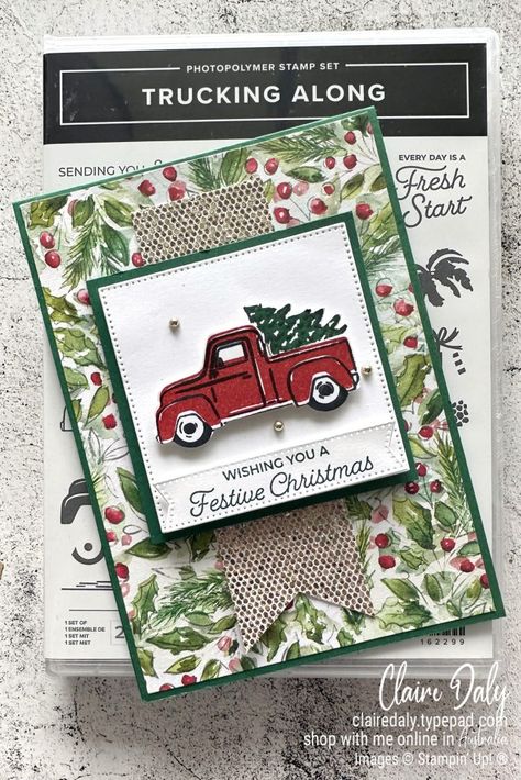 Truck Stamps, Fun Christmas Cards, Stamped Christmas Cards, Homemade Christmas Cards, Stampin Up Christmas Cards, 2023 Christmas, Stampin Up Christmas, Diy Christmas Cards, Christmas Cards To Make