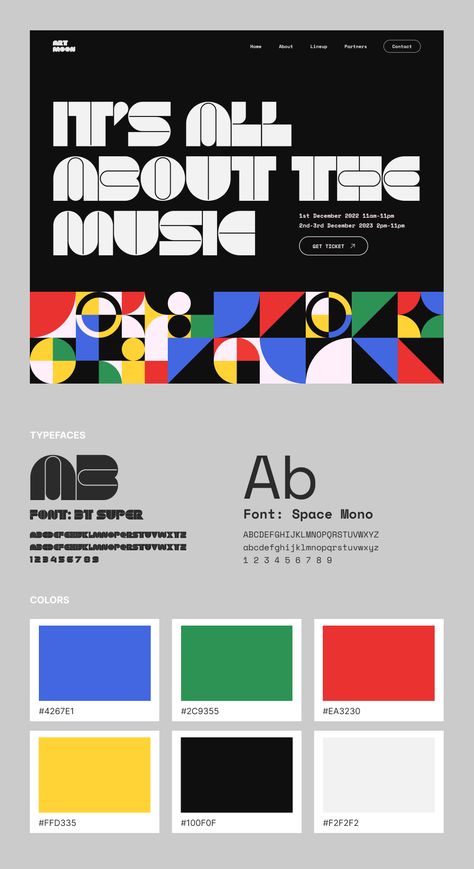 Music event website header, UI design concept, UI design shot Design Event Branding, Entertainment Website Design, Music Website Design Inspiration, Music Social Media Design, Header Website Design, Music Production Aesthetic, Event Website Design, Music Layout, Event Branding Design