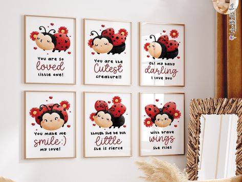 Set of 6 Prints Ladybug Nursery Set, little girl room art, Girls room decor, Girl Nursery Prints, Above Crib Wall Art, Girls Bedroom Prints Ladybug Nursery, Ladybug Decor, Crib Wall, Ladybug Print, Lilac Wall, Ladybug Decorations, Girl Room Art, Girls Bedroom Decor, Baby Girl Nursery