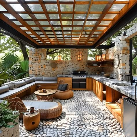 backyard_kitchen 7 Kitchen Opening To Garden, Indoor And Outdoor Kitchen, Outdoor Kitchen Enclosed, Galley Outdoor Kitchen, Summer Kitchen Outdoor, Backyard Screen, Outside Dining Area, Backyard Kitchen Ideas, Small Yard Ideas