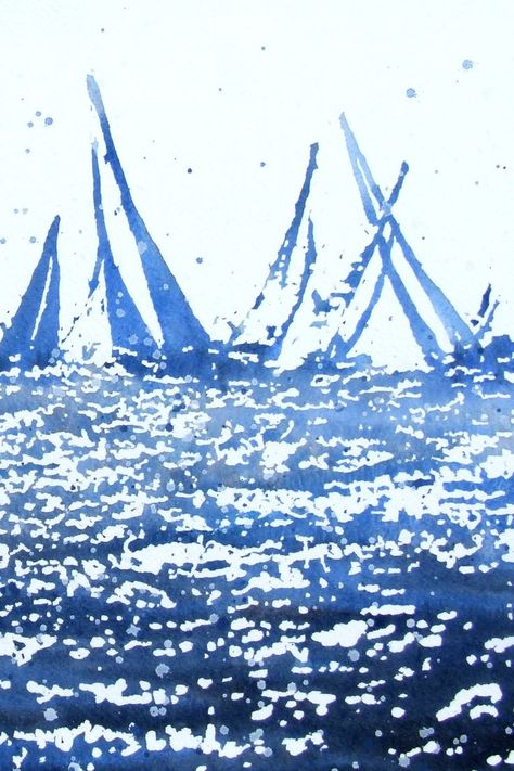 Sailing Tattoo, Sailing Painting, Water Artwork, Contemporary Canvas Art, Seascapes Art, Sailing Art, Blue Drawings, Sailboat Art, Maritime Art