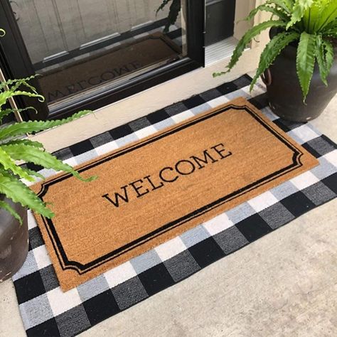 Amazon Affiliate White Kitchen Rugs, Black And White Outdoor Rug, Plaid Rugs, Front Door Mat Outdoor, Front Porch Rug, Layering Carpet, Checkered Rugs, Porch Kitchen, Door Mat Outdoor