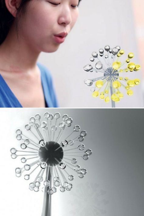 Ever had the urge to pick up some dandelions and blow away its wisps? I haven’t either, but looking at this wonderful Secret Of Light –Lamp, I wish I could find Dandelion Light, Repurposed Lamp, Dandelion Designs, Industrial Design Sketch, Motion Sensors, Touch Lamp, Shake It, Unique Lamps, Lamp Led