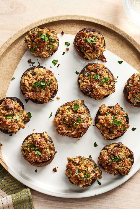 These sausage-stuffed mushrooms are a fun and easy party food. You can stuff them a day ahead and bake them when you're ready. #healthyappetizers #appetizers #appetizerideas #appetizerrecipes #healthyrecipes Boursin Stuffed Mushrooms, Classic Stuffed Mushrooms, Restaurant Appetizers, Sausage Stuffed Mushrooms, Cheese Stuffed Mushrooms, Breakfast Party Foods, Baked Mushrooms, Easy Dinner Casseroles, Fancy Appetizers