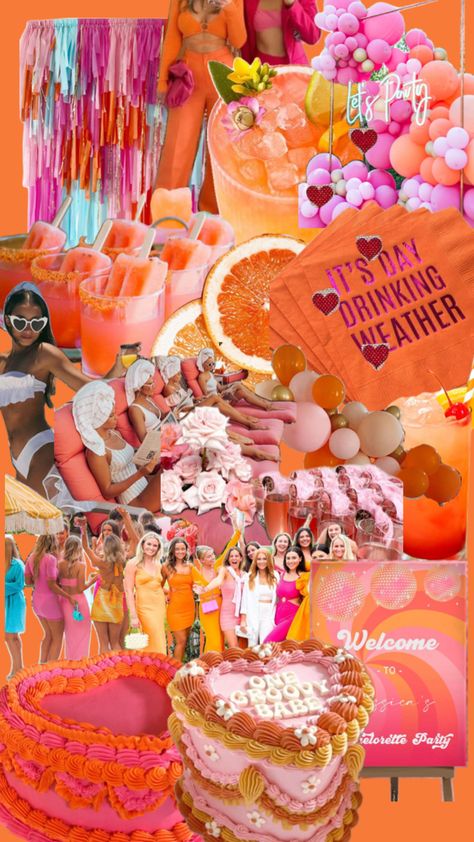 Pink and Orange Hens Party Theme 🧡🩷 Summer Sunset Party, Orange Party Theme, Tequila Sunset, Orange Birthday Parties, Hens Party Themes, Sunset Party, Orange Birthday, Pink Bachelorette, Summer Party Themes