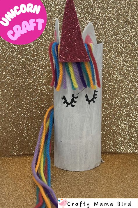 Reuse a paper towel or toilet paper tube to make this adorable unicorn. Easy Crafts With Kids, Dolly Parton Imagination Library, Pink Marker, Unicorn Craft, Foam Glue, Sensory Bags, Toilet Paper Tube, Crafts With Kids, Mama Bird