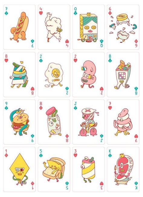 Playing Cards Art, Bicycle Playing Cards, Playing Cards Design, 카드 디자인, Budget Planer, Poker Cards, Card Illustration, Flat Illustration, Food Illustrations