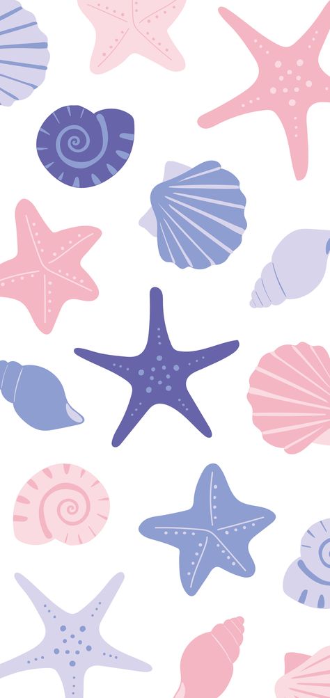 Sea Shell Design Pattern, Sea Animal Pattern, Shell Digital Art, Cute Summer Patterns, Swimsuit Basket Painting, Swimsuit Box Painting, Under The Ocean Painting, Shell Graphic Design, Ariel Collage