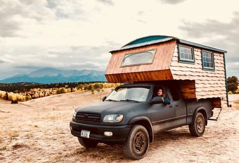 Truck Camper Tiny House for $10k: The Happy Camper/Tiny House Woodland Park Colorado, Vw T3 Doka, Truck House, Slide In Truck Campers, Homemade Camper, Truck Bed Camping, Tiny House Camper, Pickup Camper, Slide In Camper