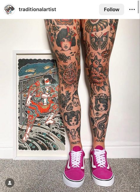 Old School Tattoo Leg, Traditional Leg Tattoo Men, Traditional Leg Tattoo, Old School Traditional, Instagram Tattoos, Old School Tattoos, Cat Attack, Traditional Tattoo Sleeve, Leg Tattoo Men