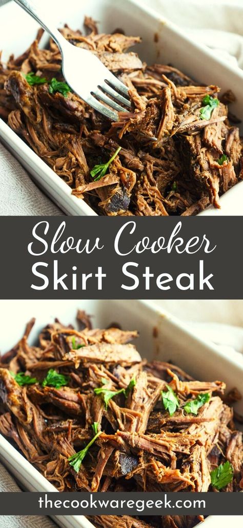 Slow cooker skirt steak or carne asada. This is an easy crockpot recipe for fajitas and tacos. #slowcooker #crockpot #skirtsteak #carneasada Skirt Steak Carne Asada, Carne Asada Slow Cooker, Slow Cooker Skirt Steak, Recipe For Fajitas, Steak In Slow Cooker, Steak Carne Asada, Flank Steak Crock Pot, Crockpot Steak Recipes, Beef Fajita Recipe