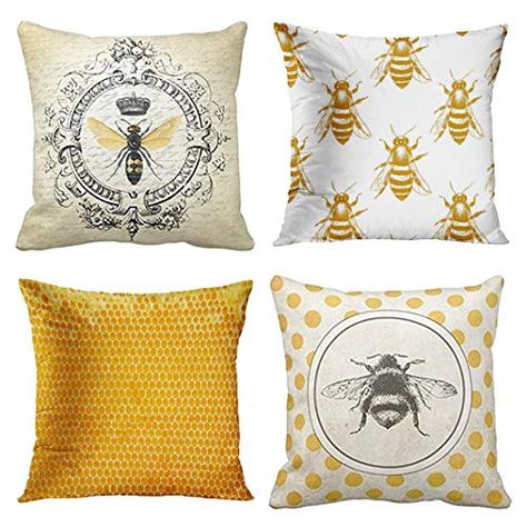 French Queen, French Pillows, Modern Pillow Covers, Honey Yellow, Bee Honey, Garden Pillows, Bee Decor, Modern Pillows, Linen Cushion