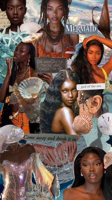 Little mermaid #ocean #siren #mermaid #ariel #mermaidcore #sea #ethereal Siren Black Women, Siren Style Aesthetic, Mermaidcore Black Women, Mermaid Core Outfit Aesthetic, How To Be A Siren, Mermaid Vibes Outfit, Siren Collage, Siren Outfit Aesthetic, Black Siren Aesthetic