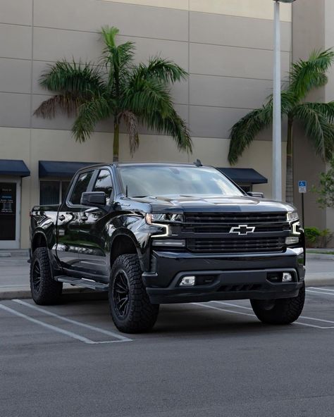 Black Chevy Truck, The Confidence Of Wildflowers, Black Chevy Silverado, Shelby Truck, Pick Up Trucks, Lifted Silverado, Jacked Up Chevy, Chevy Bowtie, Chevy Trucks Silverado