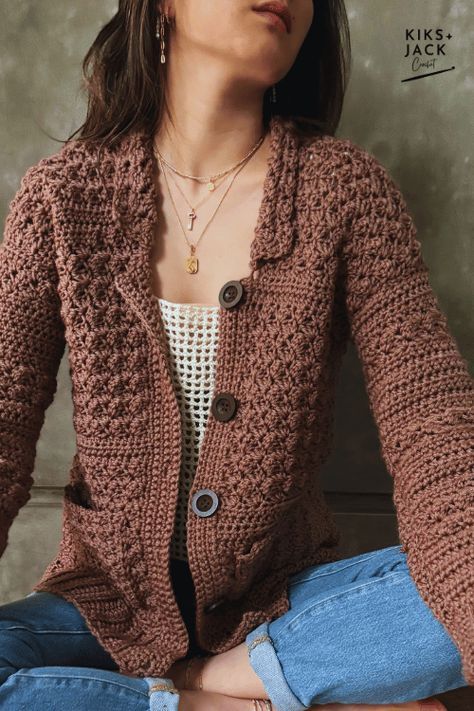 Buttoned Crochet Grandpa Coat Cardigan with Pockets Free Pattern - Kiks and Jack Crochet Collared Crochet Cardigan, Aran Wool Crochet Patterns Free, Cardigan Video, Beginner Crochet Sweater, Crochet A Cardigan, Crochet Cardigan Free Pattern, Free Crochet Jacket Patterns, Crochet Trivet, Vest Haken