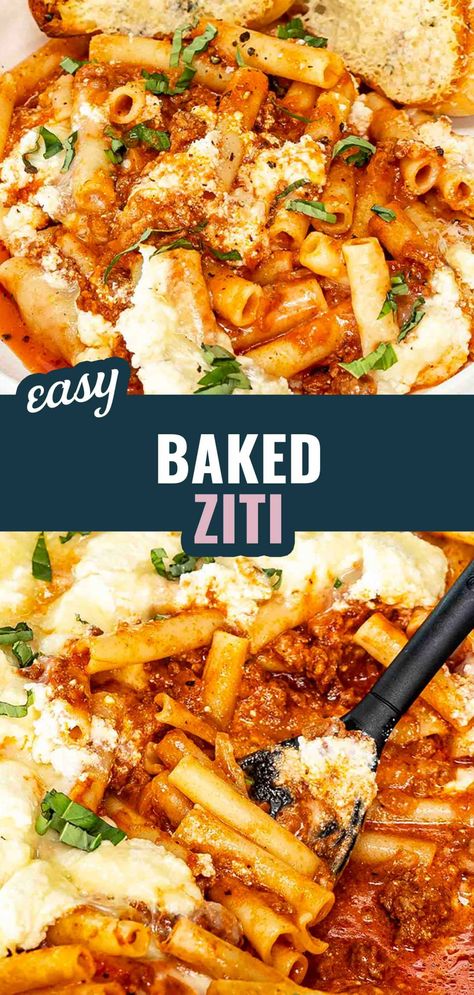 Homemade Baked Ziti, Baked Ziti With Meat Sauce, Baked Zitti, Baked Ziti With Meat, Cheesy Baked Ziti, Easy Baked Ziti, Ziti Recipe, Ziti Pasta, Simple Family Meals