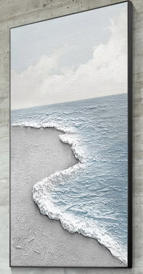 Beach Textured Painting, Texture Ocean Painting, Textured Art Ocean, Textured Ocean Art, Textured Art Beach, Texture Art Waves, Gesso Art On Canvas, Textured Ocean Painting, Ocean Texture Painting