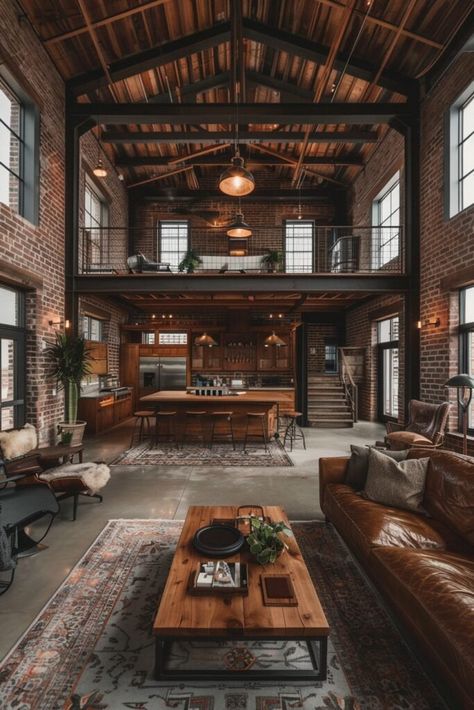 29 Barndominium Interior Ideas to Create a Modern Rustic Haven Concrete Floors Industrial Interiors, Chic Barndominium, Shop Floor Ideas, Industrial Barndominium, Barndominium Interior Ideas, Industrial Cottage, Warehouse Kitchen, Barndominium Interior, Warehouse Living