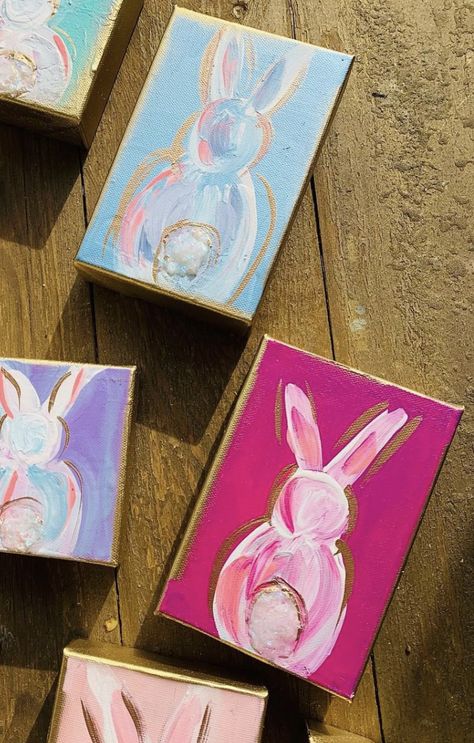 Easter Bunny Canvas Painting, Painting Ideas On Canvas Spring, Easter Bunny Painting On Wood, Easter Mini Canvas Painting, Easter Canvas Painting For Kids, Acrylic Easter Paintings, Diy Easter Paintings On Canvas, Easter Easy Paintings, Cute Easter Paintings