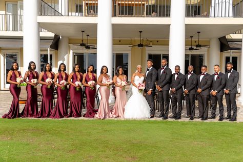 Burgundy Blush Pink And Gold Wedding, Burgundy Glam Wedding, Burgundy And Blush Bridal Party, Wedding Color Maroon, Maroon And Gold Wedding Theme Bridesmaid Dresses, Maroon Bridesmaid Dresses Black Women, Rose Gold And Burgundy Wedding Theme Dresses, Wedding Color Schemes Burgundy And Blush, Blush And Burgundy Wedding Party