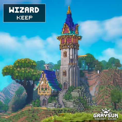 Minecraft Wizard House, Minecraft Wizard Tower, Minecraft Magic, Minecraft Tower, Fantasy Minecraft, Wizard Tower, Mc Builds, Minecraft City Buildings, Minecraft House Plans